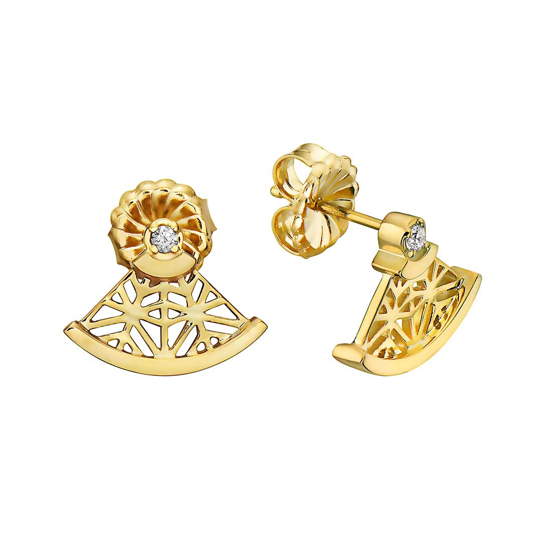 14k gold and diamond earrings fan-shaped