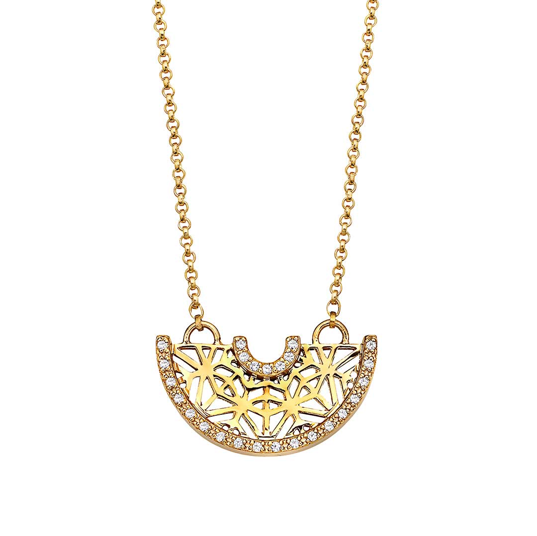 half moon shaped necklace gold and diamonds