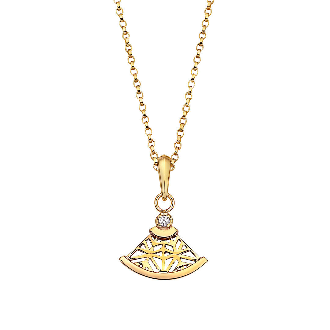 14k gold and diamond fan-shaped necklace